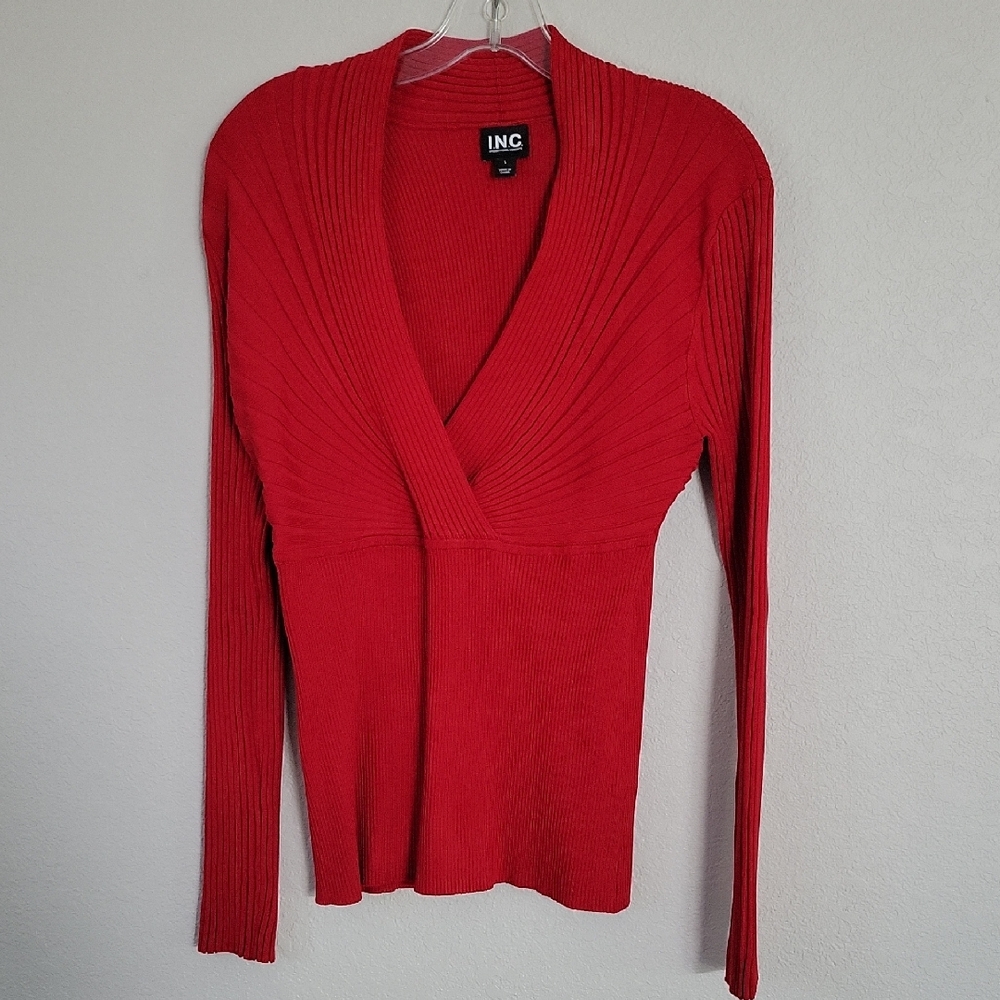 INC International Concepts Vibrant Red Knit Top Large